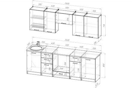 Кухонный гарнитур Антика базис, 240 см 